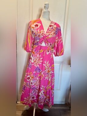 GeeGee vibrant pink floral Maxi dress size small